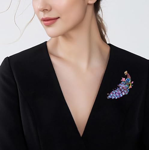 Image of Rhinestone Peacock Animal Brooch Pins for Women Bird Fashion Brooch Costume Accessories Suit Sweaters Dresses Jackets Wedding Christmas Birthday Holiday Thanksgiving Jewelry Gifts