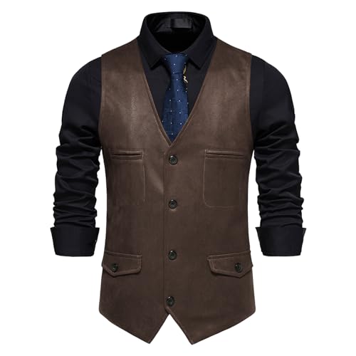 MakingDa Gilet homme formel sans manches col en V daim gilet d'affaires décontracté costume gilet gilet, Café, L