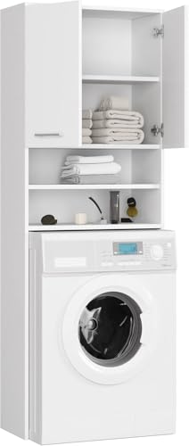 BDW Armario para Lavadora, 180 x 64 x 30 cm, Armario Alto para Cuarto de baño, Mueble de baño, Armario de baño, Estante de baño, Lavadora, Color Blanco