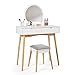 Meerveil Toeletta con Specchio Sgabello Due Cassetti Le Gambe in Legno Massello Stile Moderno e Semplice Tavolo per Trucco Usato in Camera da Letto, 80 x 40 x 127cm, Bianco