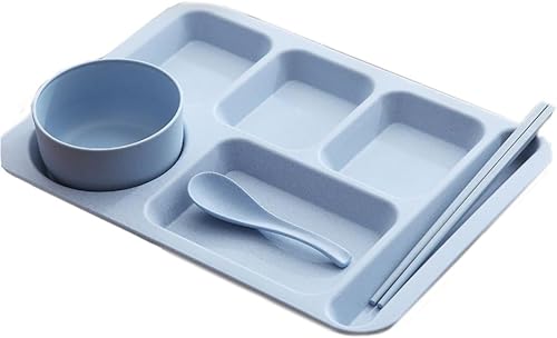 Tersi 仕切り皿 ランチプレート 深め 分割 小麦 業務用食器 バランスのとれた食事 大人のための子供 学生 学校食堂用 食洗機対応 (ブルー)