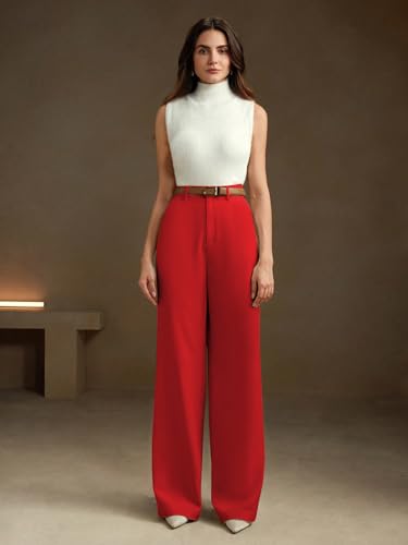 Image of KERI PERRY Trousers for Woman Pants Women's Formal Office Korean | Black Beige Track Pant | Straight | Cotton Spandex Stretchable Trouser | High-Waisted Bottom Wear