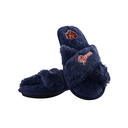 Image of FOCO Womens NFL Team Script Wordmark Fuzzy Cross Slide Slippers