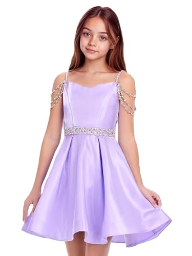 Satin Junior Bridesmaid Dresses Beads Flower Girl Dress for Wedding Knee Length Girls Pageant Party Dress4