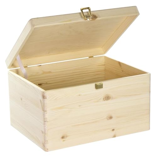 LAUBLUST Boîte en bois avec couvercle et fermeture en métal – env. 40 x 30 x 24 cm | Naturel – Coffret de rangement polyvalente | Boîte à souvenirs – Boîte de...