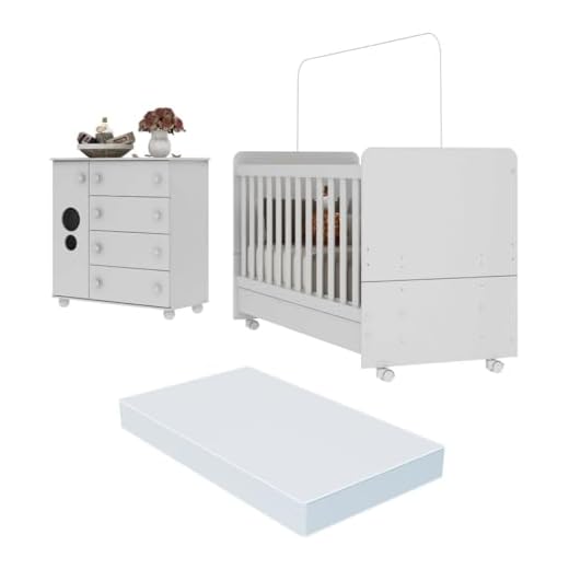Quarto Infantil Berço com Colchão Incluso e Cômoda Pimpolho Multimóveis Branco