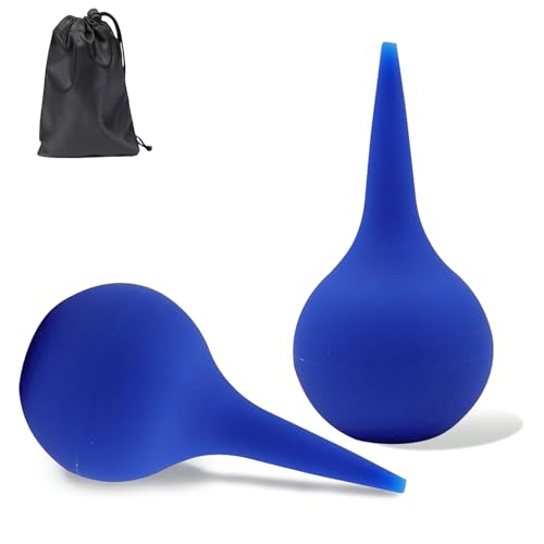 Lot de 2 Poire Lavement Oreilles Déboucheurs D'oreilles, Poire Oreille Bouchon Débouche Oreille avec Sac de Rangement, Seringue D'oreille à Ventouse en Caoutchouc Pour Adultes et Enfants (Bleu 60 ML)