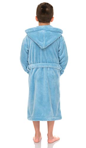 Towelselections Big Boys’ Robe, Kids Plush Hooded Fleece Bathrobe Size 8 Sky Blue #TOP1
