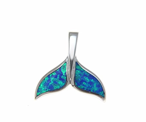Arthur's Jewelry 925 Sterling silver inlay synthetic opal Hawaiian whale tail slide pendant 26.50mm