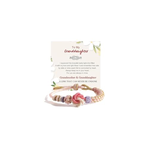 Image of Granddaughter Bracelet for Women, Cute Pink Peach Blossom Knot Bracelet from Grandma Trendy Handmade Braided Charms Bracelets Holiday Jewelry Gifts