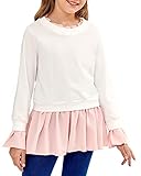 Ermonn Girls Cute Blouses Long Sleeve Sweatshirt Flowy Hem Ruffled Pullover Casual Loose Dress Shirt