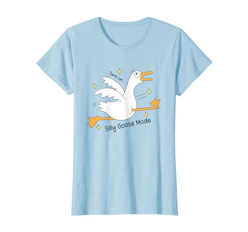Silly Goose Funny Cute Trendy Kawaii Graphic Tees Silly Goose Modeをオンにする 面白いランニングアヒルの漫画のユーモア Tシャツ