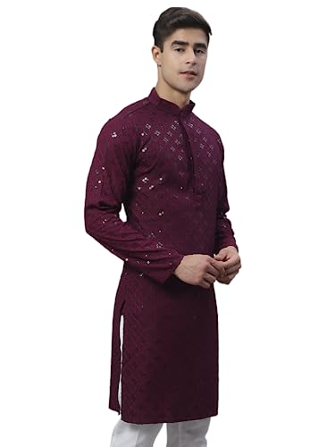 Image of Jompers Purple Chikankari Embroidered and Sequence Men's KURTA. (Purple, 5XL)