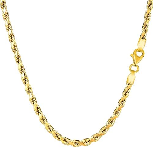 The Diamond Deal 14k SOLID Yellow Gold 3.5mm Shiny Diamond-Cut Royal Solid Rope Chain Necklace for Pendants and Charms with Lobster-Claw Clasp (24" And yellow-gold)