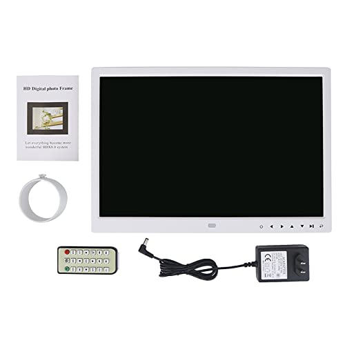 Bewinner 15'' Digital Photo Frame Portable Hd 1280 800 Digital Picture Frame With Remote Controller Desktop Display Support Ips Display Photo/Music/Video Player Calendar Alarm, Gift 100-240V (White) #TOP6
