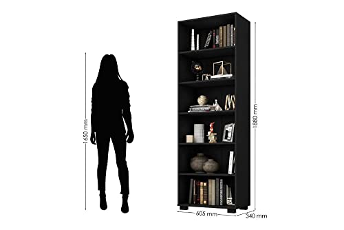 Estante para Livros 5 Prateleiras Office Móveis Leão Preto Texturizado