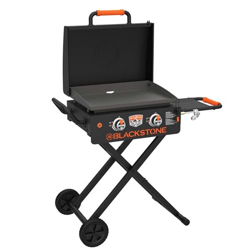 Comparison: Best Two Burner Griddle 5 Blackstone 22” On The Go Scissor-Leg Griddle with Two Burners -Stainless Steel Gas Griddle with Hood, Wheels, Side Shelf –Heavy Duty Outdoor Stainless Steel Griddle for Backyard, Patio Camping –1935