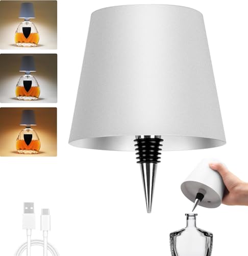 TGXCF Wireless Bottle Lamp,Metal Wine Bottle Light with 3 Color Light Dimming, Waterproof Bottle Touch Lamp Head for Room, Bar, Restaurants, Party, Decor & Gifts (White)