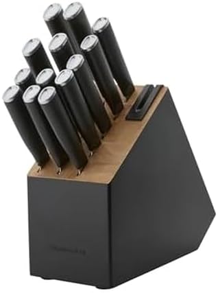 KitchenAid Classic Slim Knife Block Set with Built-In Knife Sharpener, High Carbon Stainless Steel Kitchen Knives, Sharp Kitchen Knife Set with Block, Black, 14 Piece