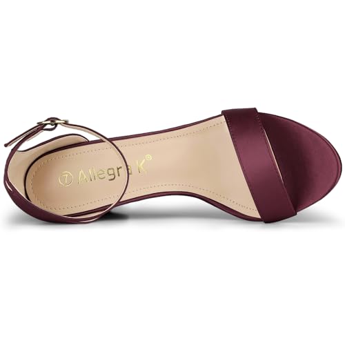 Allegra K Allegra K Women's Satin Open Toe Ankle Strap Chunky Burgundy Heels Sandals 7 M US