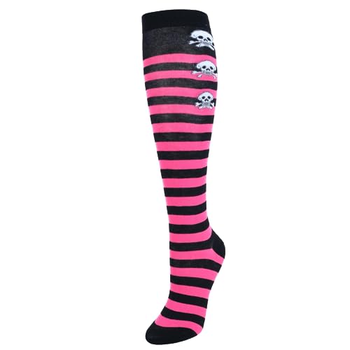 CTM Women's Gothic Skull Striped Knee-High Socks (1 Pair)