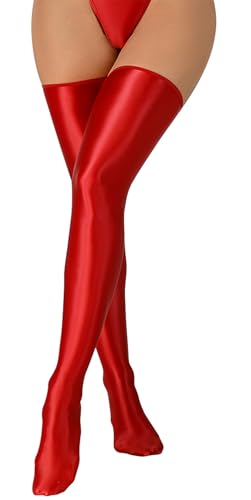 FEOYA Women’s Oil Glossy Thigh High Stockings Shiny Sheer Stockings Silky Smooth Over Knee Socks
