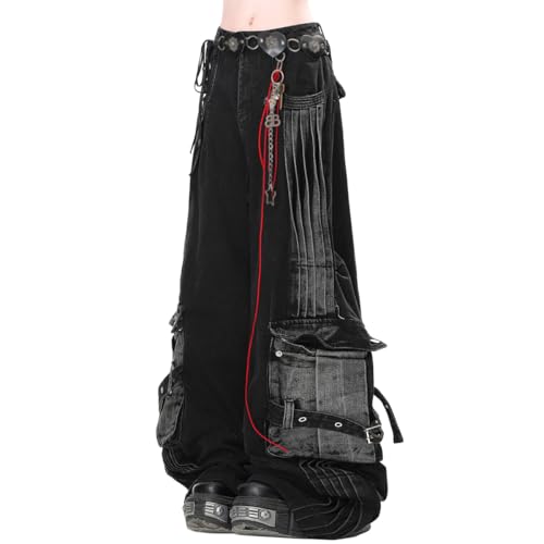 Harajuku Y2K Gothic High Waist Wide Leg Star Jeans Vintage Fashion Gradual Pleated Design Baggy Denim Pants