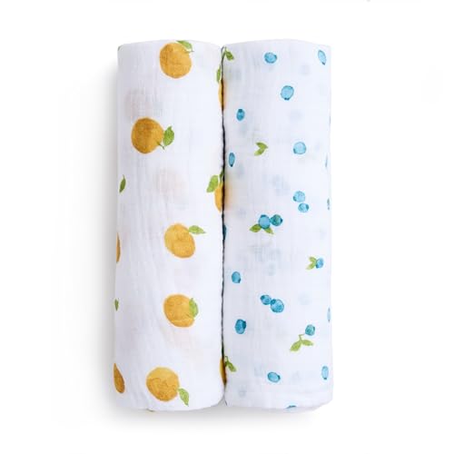 Image of aden + anais Boutique Organic Cotton Muslin Swaddle 2 Pack, Breathable Baby Receiving Blanket, Soft and Lightweight Wrap, Diaper Bag Must Have, Fresh Fruit