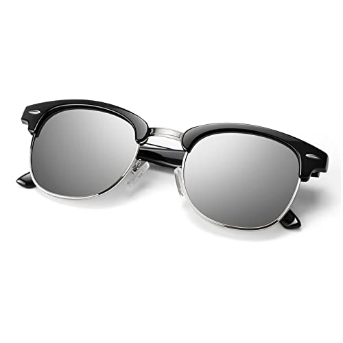 Image of Polarized Sunglasses Men Women,Semi Rimless Retro Shades UV400 Protection