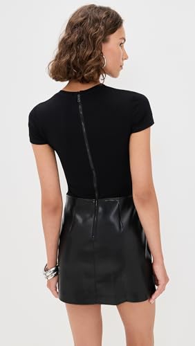 alice + olivia Women's Sydney Vegan Leather A Line Dress with Pocket Detail3