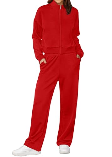 Image of XIEERDUO Lounge Sets for Women 2025 Sweatsuit 2 Piece Outfits Sweatshirt Wide Leg Sweatpant Tracksuit Matching Set