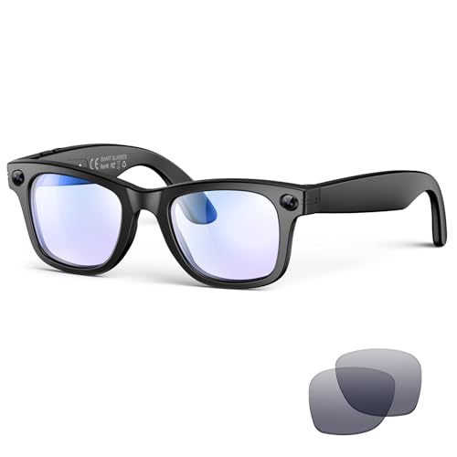 Image of AI Smart Glasses with Camera and Bluetooth,8MP 2K HD Camera Glasses,AI Voice Control,AI Photo Recognition and Translation,Smart Anti-Blue Light Glasses,IP67 Waterproof for Driving,Outdoor,+2 Lenses.