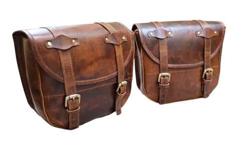 American Blue Lot de 2 sacoche de moto en cuir véritable: sacoche de selle et de fourche vintage pour amateurs de vélo (set GearGo)