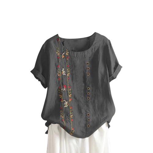 Chemisiers et Blouses Femme Coton Lin Manches Courtes Col...