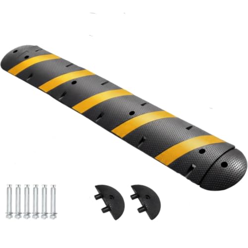 Image of 7 ft Rubber Speed Bump with 2 End Caps, 84 inch Speed Bumps for Driveway 1Pack | 25,000 Lbs Capacity Heavy Duty Speed Hump for Low Cars, RVs, Parking Lots, Residential Streets, Asphalt, Concrete, Gravel