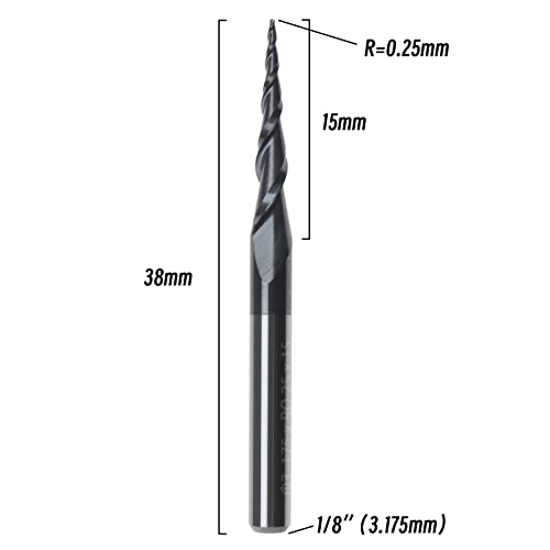 Image of ECSiNG Tapered Ball Nose End Mill with 0.25mm Ball Nose Solid Tungsten Carbide 2 Flutes TiAIN Coated CNC Engraving Tool 1 /8 Inch Shank for CNC Machining Centers