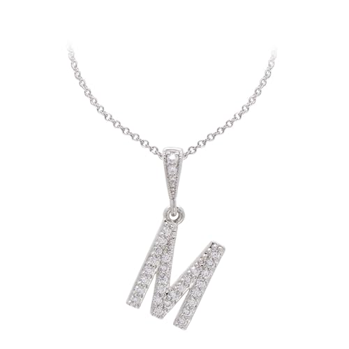 Paialco Initial Letter M Pendant Necklace for Women, White Gold Plated