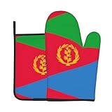 Ofenhandschuhe und Topflappen, Set mit 2 Stück, für Küche, Backen, Kochen, grau, eritreische Flagge, dick und langlebig