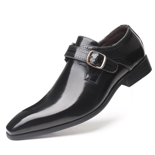 Men's Pointed Toe Men's Leather Shoes Buckle Low Heel Single-Layer Shoes Large Size Men's(Black,39)