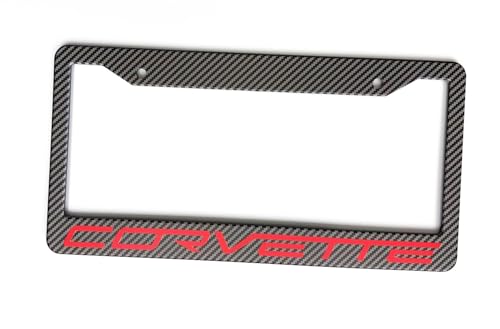 1PC C8 Corvette License Plate Frame - Carbon Fiber with C8 Crossed Flags Logo for 2020-2024 Stingray Z51 Z06 E-Ray Corvettes