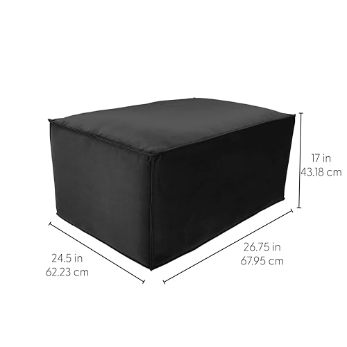 Factory Direct Partners Velvety and Vinyl Overstuffed Rectangle Ottoman for Living Room, Lounge, Office - Onyx
