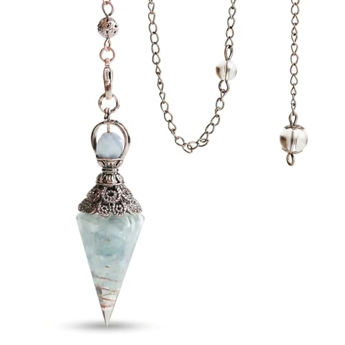 NiceNaiils Péndulo de Piedras Naturales para Adivinación, Péndulo de Cristal Azul con Adornos Plateados Envejecidos, Colgante de Energía para Equilibrio de Chakras y Terapia con Cristales