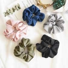 AGASTI Silk Satin Hair Band Scrunches for Women (Blue, Pink, Gray, Black, Pastel Green) - Pack of 5