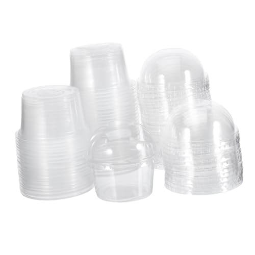 STOBOK 50個 使い捨て透明デザートカップ 蓋付きプラスチック製プリンカップ ヨーグルト アイスクリーム対応 業務用および家用パーティー