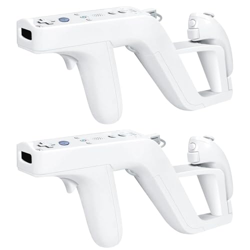 TNP Zapper Pistole für Nintendo Wii Drahtloser Blaster Fernbedienungs Wiimote Controller Spielbefestigung, Links Fernbedienung Nunchuk für Schießsportspiele Lichtweiß
