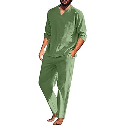 Beokeuioe Men's Cotton Linen Pyjamas Set Cover