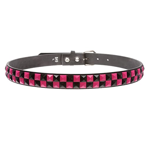 Kids Snap On Punk Rock Black & Hot Pink Star Studded Checkerboard Leather Belt4