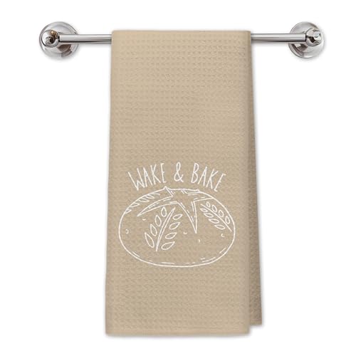 PIUD Funny Retro Sourdough Bread Kitchen Towels, Gifts for Women Baking Lovers Dish Hand Towels for Kitchen Decor, Wake and Bake Decorative Tea Towels for Baking, 16x24 Inch(Brown)