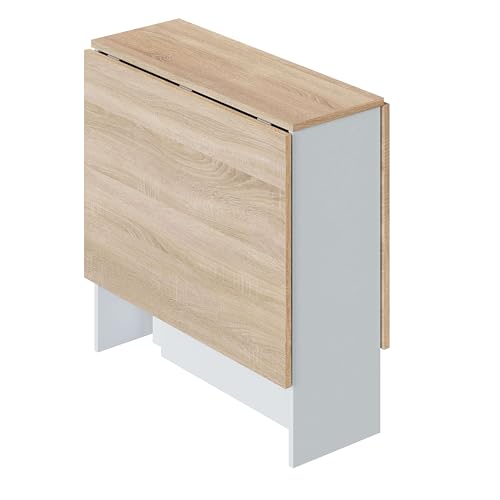 Miroytengo Mesa de Cocina Abatible Fly Estilo Nórdico en Color Blanco Artik y Roble Canadian 31-140x78x77 cm