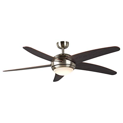 Amazon Basics 52-Inch Ceiling Fan - Includes Integrated Dimmable Led Light Kit And Remote Control - Five Blades, Satin Chrome Finish #TOP3